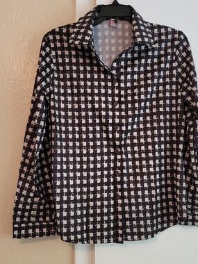 Black & White Checked Collared Button-Down Blouse